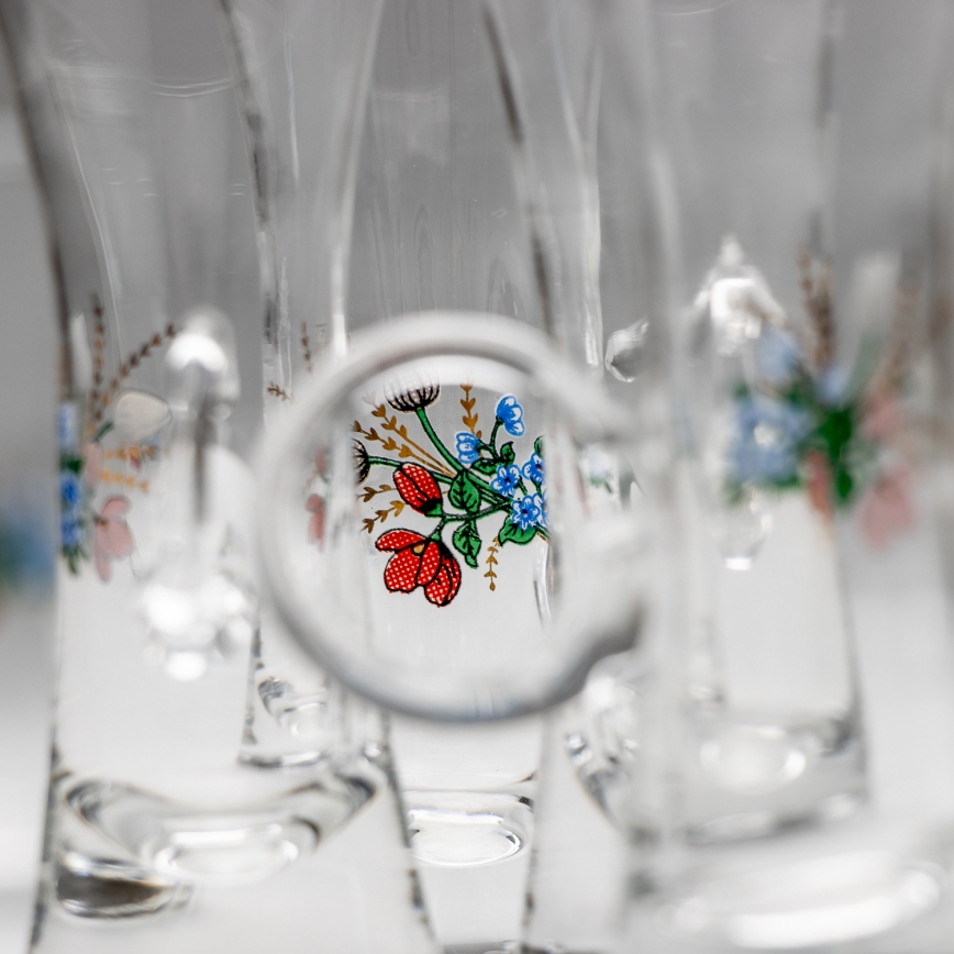Set 6x copa de licor con asa transparente con motivo de ramo de flores n° 5