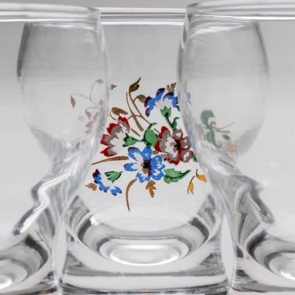 Set 6x copas de licor transparente - motivo floral n° 4