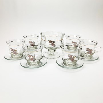 Set 6x vaso de cristal con platillo y 1x azucarero transparente