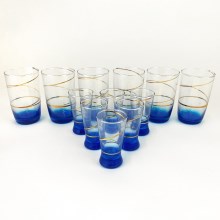 Set 6x vaso más grande y 6x vaso pequeño para chupitos azul