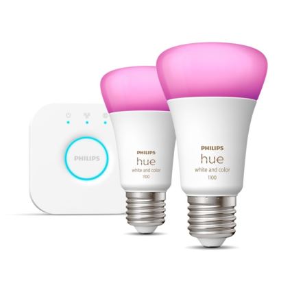 Set básico Philips Hue WHITE AND COLOR AMBIANCE 2xE27/9W/230V 2000-6500K + dispositivo de conexión