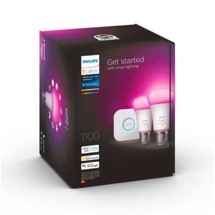 Set básico Philips Hue WHITE AND COLOR AMBIANCE 2xE27/9W/230V 2000-6500K + dispositivo de conexión