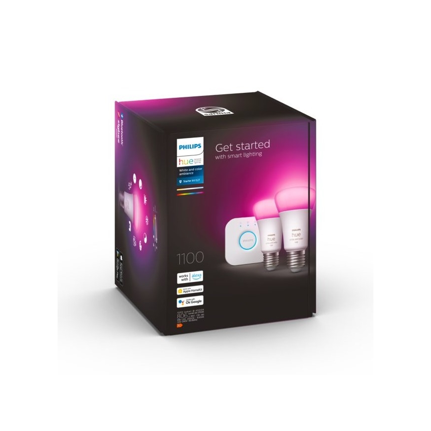 Set básico Philips Hue WHITE AND COLOR AMBIANCE 2xE27/9W/230V 2000-6500K + dispositivo de conexión