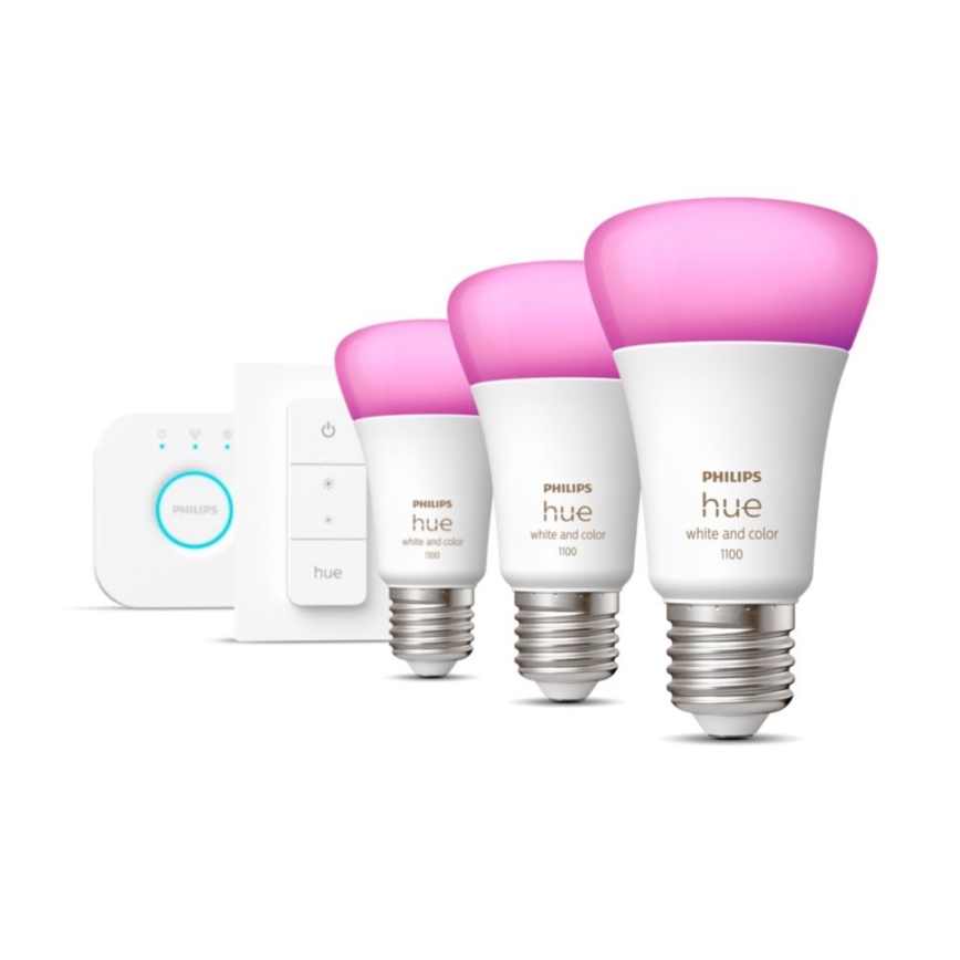Set básico Philips Hue WHITE AND COLOR AMBIANCE 3xE27/9W 2000-6500K + dispositivo de conexión
