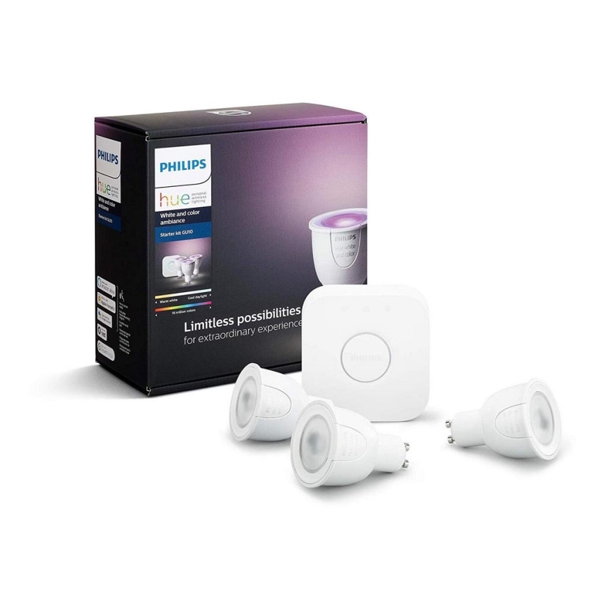 Set básico Philips Hue WHITE AND COLOR AMBIANCE 3xGU10/6,5W/230V 2000-6500K