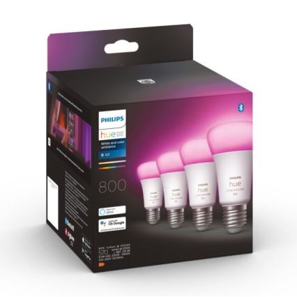 SET - Tira LED RGBW regulable Philips Hue WHITE AND COLOR AMBIANCE 2m LED/20W/230V + 4x Bombilla regulable Philips A60 E27/6,5W/230V 2000-6500K