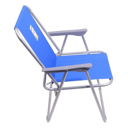 Silla de camping plegable azul/cromo mate