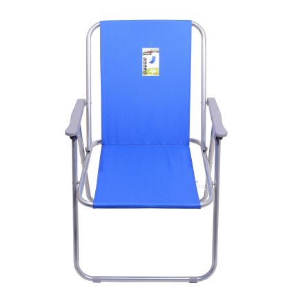 Silla de camping plegable azul/cromo mate