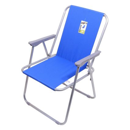 Silla de camping plegable azul/cromo mate