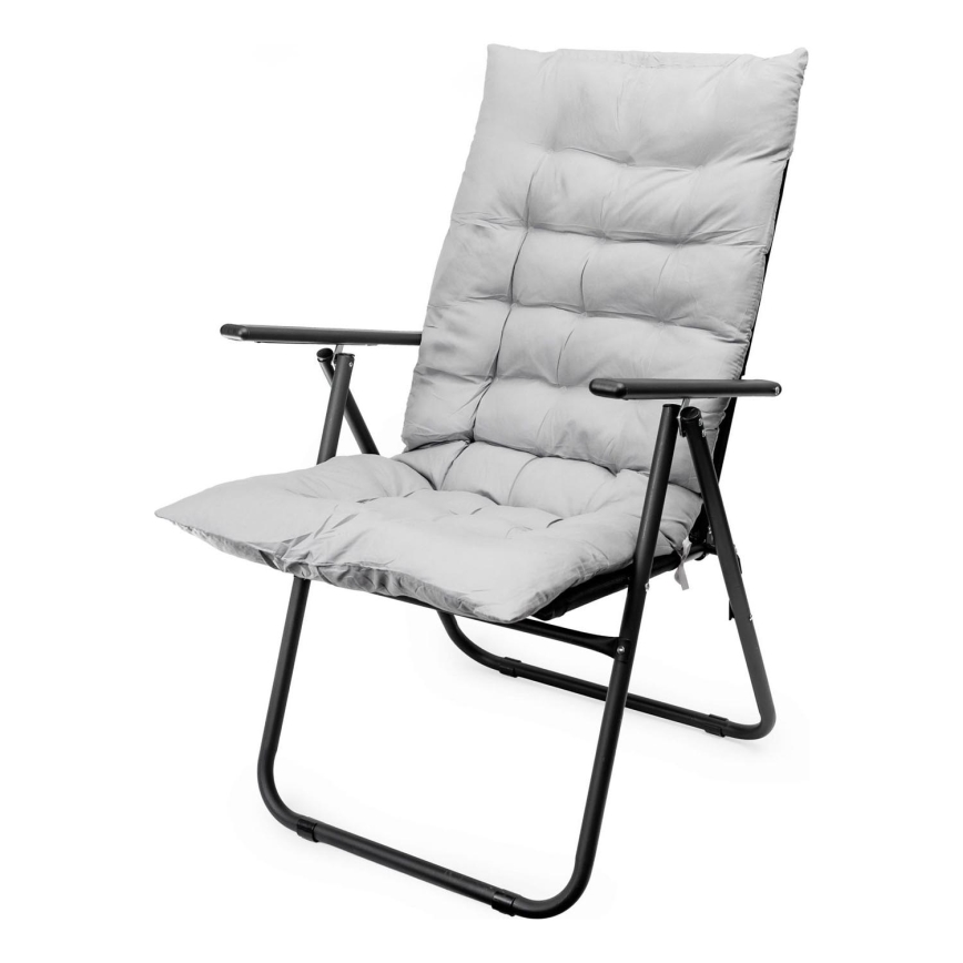 Silla de camping plegable con colchoneta negro/gris