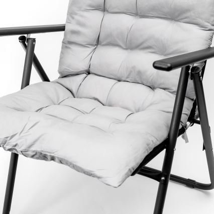 Silla de camping plegable con colchoneta negro/gris