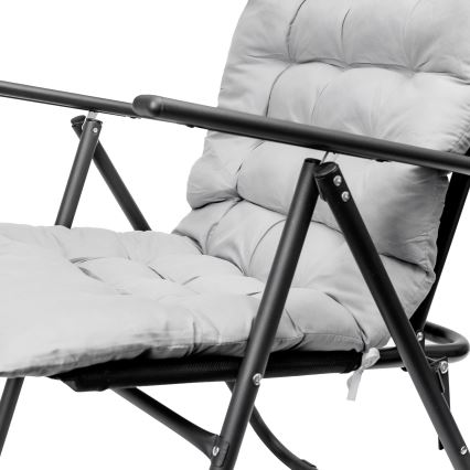 Silla de camping plegable con colchoneta negro/gris