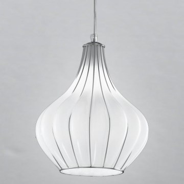 SIRU - Lámpara colgante AURIGA 1xE14/40W/230V diá. 26 cm cromo mate/blanco vidrio veneciano