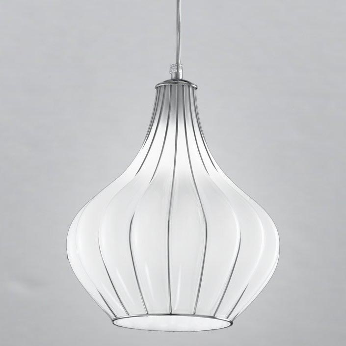 SIRU - Lámpara colgante AURIGA 1xE14/40W/230V diá. 26 cm cromo mate/blanco vidrio veneciano