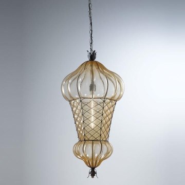 SIRU - Lámpara colgante con cadena BABÀ 1xE27/60W/230V diá. 30 cm beige/marrón Vidrio veneciano