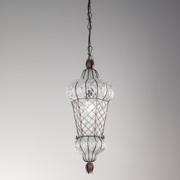 SIRU - Lámpara colgante con cadena BABÀ 1xE27/60W/230V diá. 30 cm transparente/marrón Vidrio veneciano