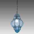 SIRU- Lámpara colgante con cadena CLASSIC 1xE27/60W/230V diá. 30 cm azul/negro Vidrio veneciano
