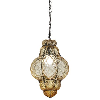 SIRU - Lámpara colgante con cadena CLASSIC 1xE27/60W/230V diá. 30 cm beige/negro Vidrio veneciano