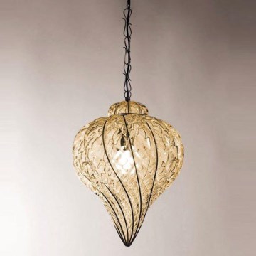 SIRU - Lámpara colgante con cadena GOCCIA 1xE27/60W/230V diá. 25 cm beige/marrón Vidrio veneciano