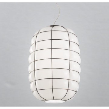 SIRU - Lámpara colgante LANTERNA 1xE27/60W/230V diá. 32 cm negro/blanco Vidrio veneciano