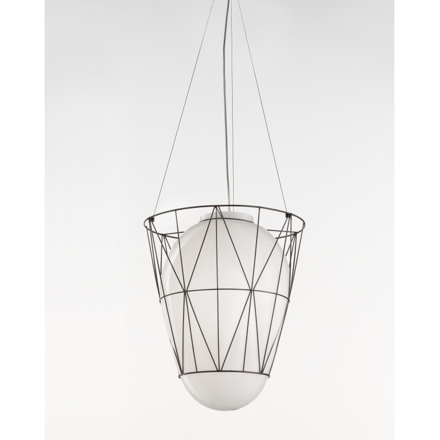 SIRU - Lámpara colgante SEGNI 1xE27/60W/230V negro/blanco Vidrio veneciano
