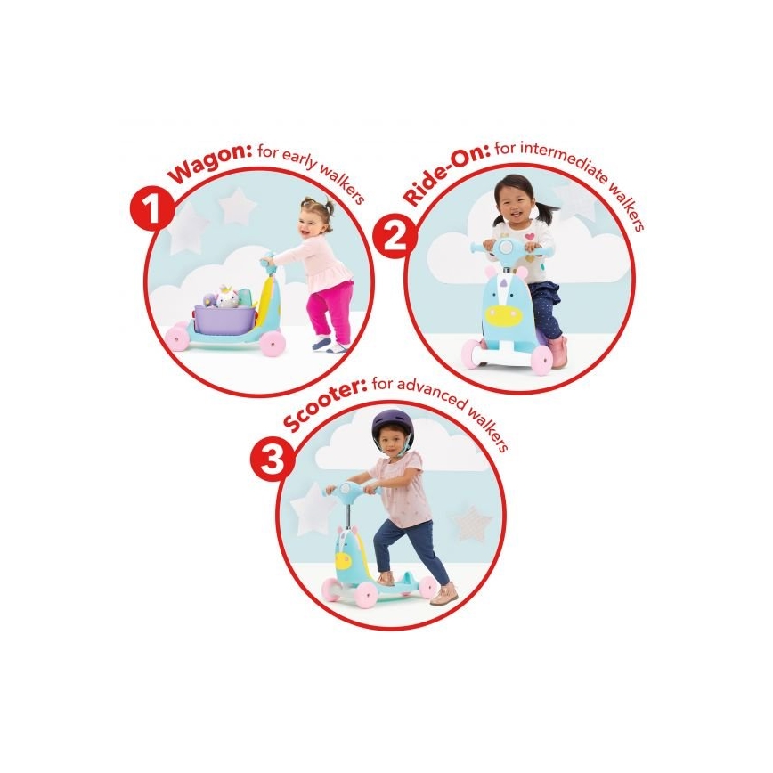 Skip Hop - Bicicleta de empuje 3en1 ZOO unicornio 3xAAA