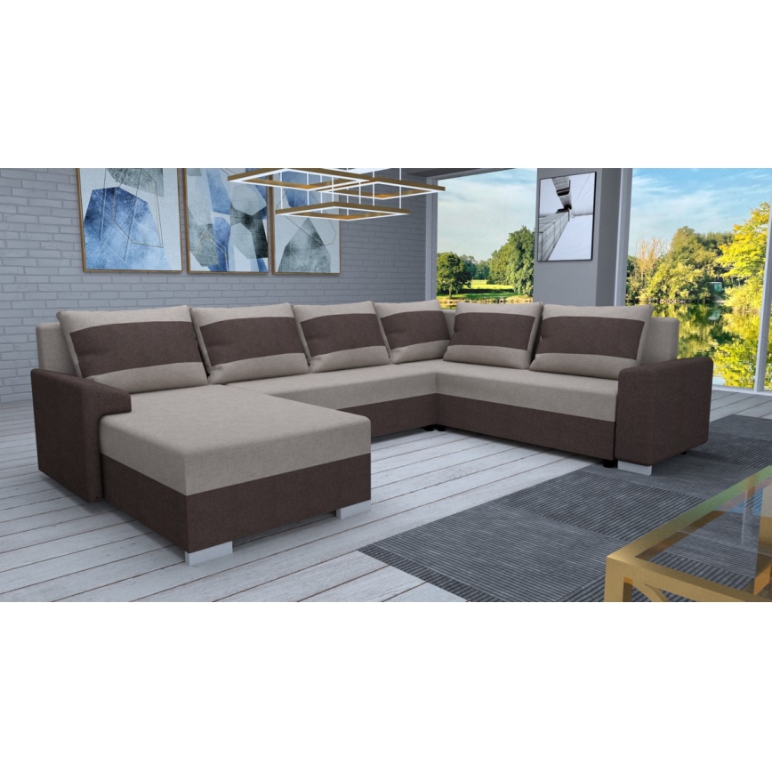 Sofá en U tapizado plegable universal OXFORD marrón/taupe