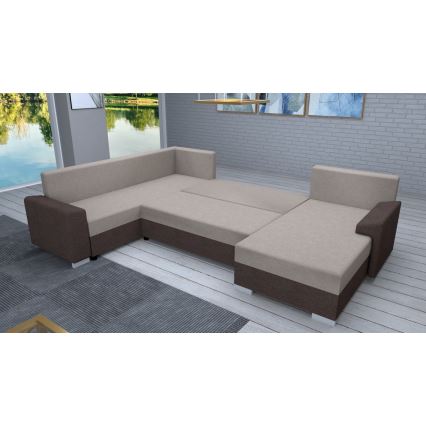 Sofá en U tapizado plegable universal OXFORD marrón/taupe