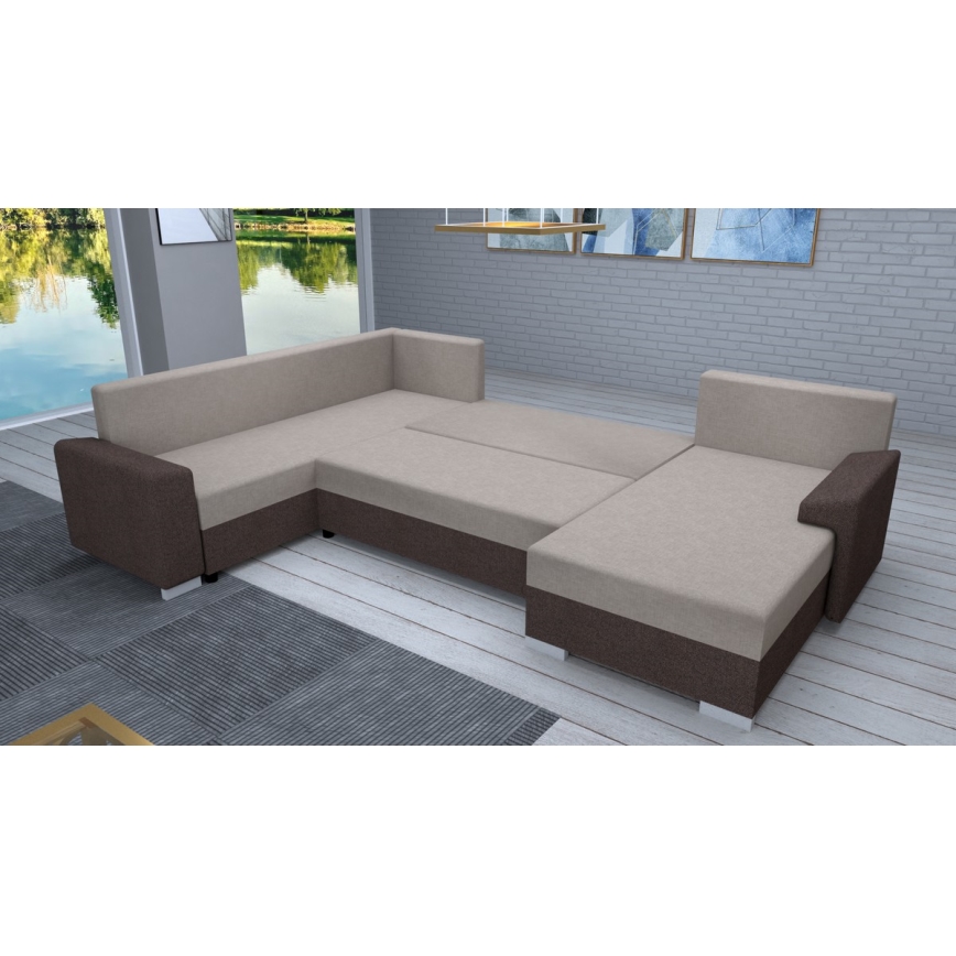 Sofá en U tapizado plegable universal OXFORD marrón/taupe