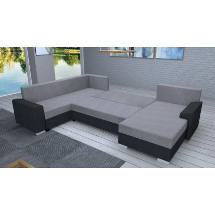 Sofá en U tapizado plegable universal OXFORD negro/gris