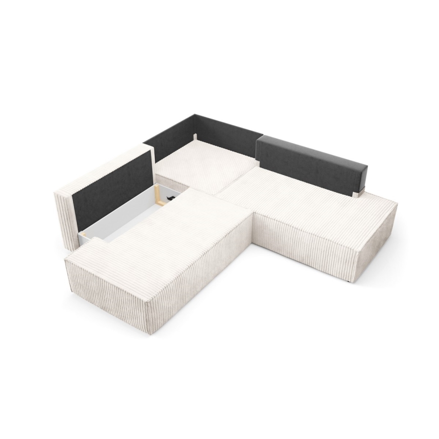 Sofá esquinero plegable en forma de L con espacio de almacenamiento TERAMO derecho beige