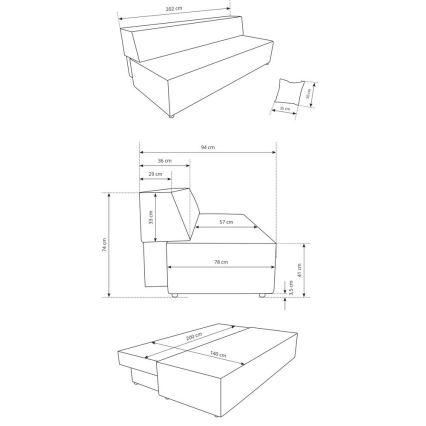 Sofá plegable de tres plazas con espacio de almacenamiento TERAMO beige