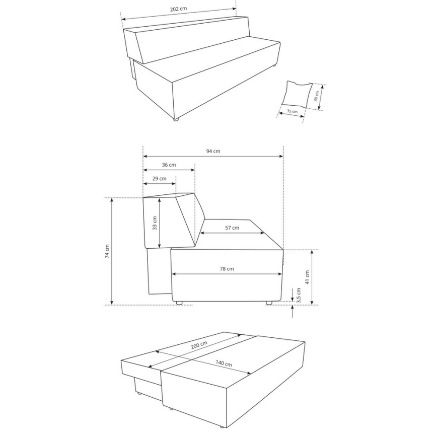 Sofá plegable de tres plazas con espacio de almacenamiento TERAMO beige