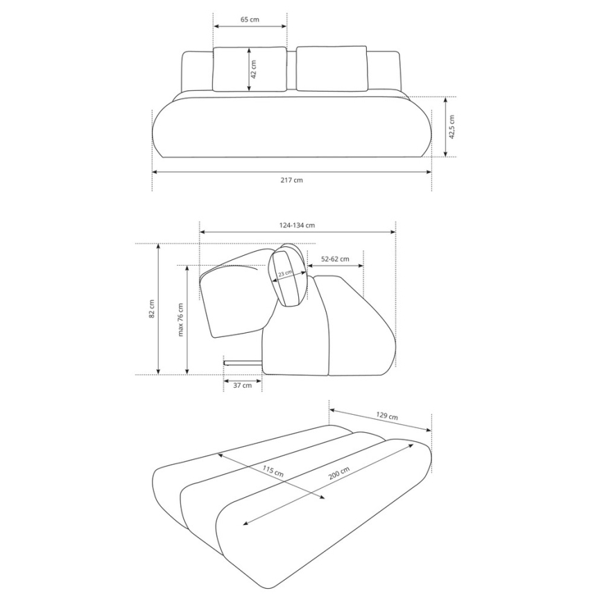 Sofá plegable de tres plazas FANO marrón