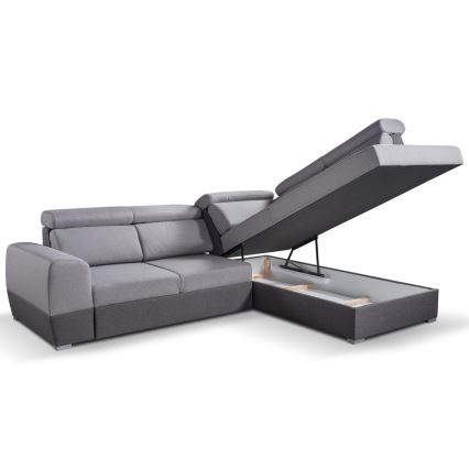 Sofá rinconero plegable con espacio de almacenamiento MATRIX gris derecho