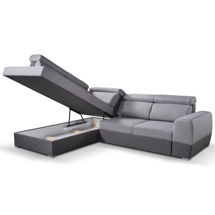 Sofá rinconero plegable con espacio de almacenamiento MATRIX gris izquierdo