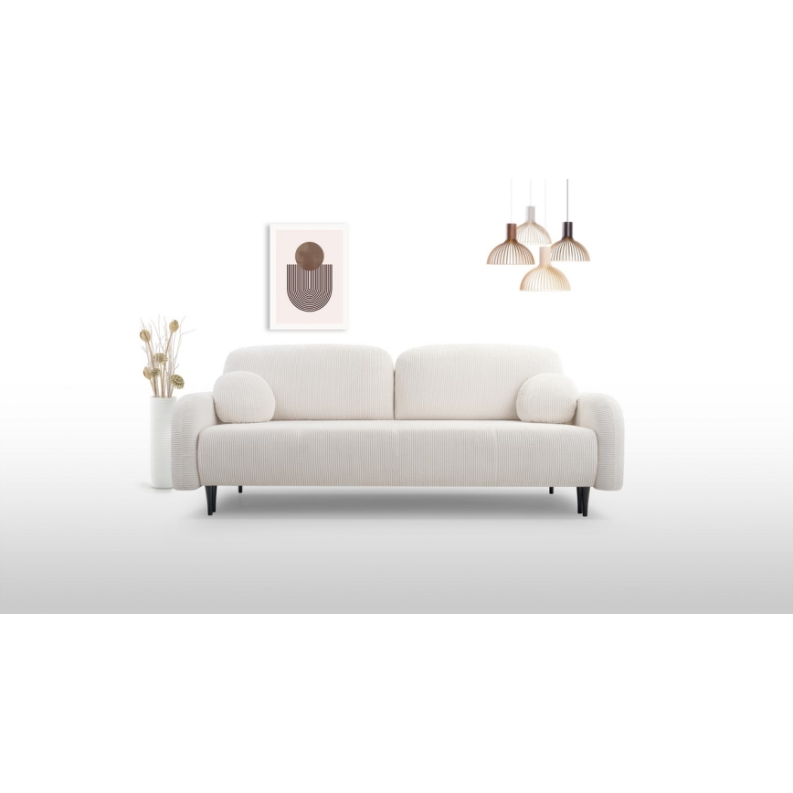 Sofá tapizado plegable de tres plazas CLOUDY color crema
