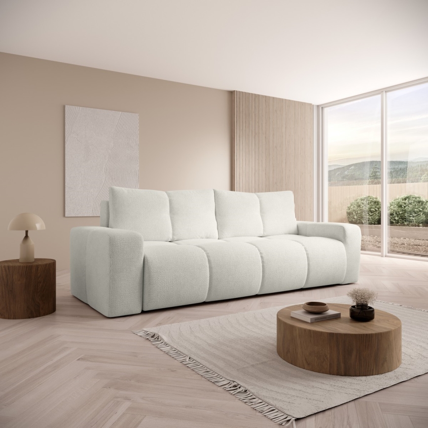 Sofá tapizado plegable de tres plazas con espacio de almacenamiento ALMADA beige