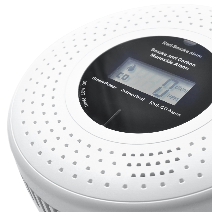 Detector de humo y monóxido de carbono con pantalla LCD 2xAA