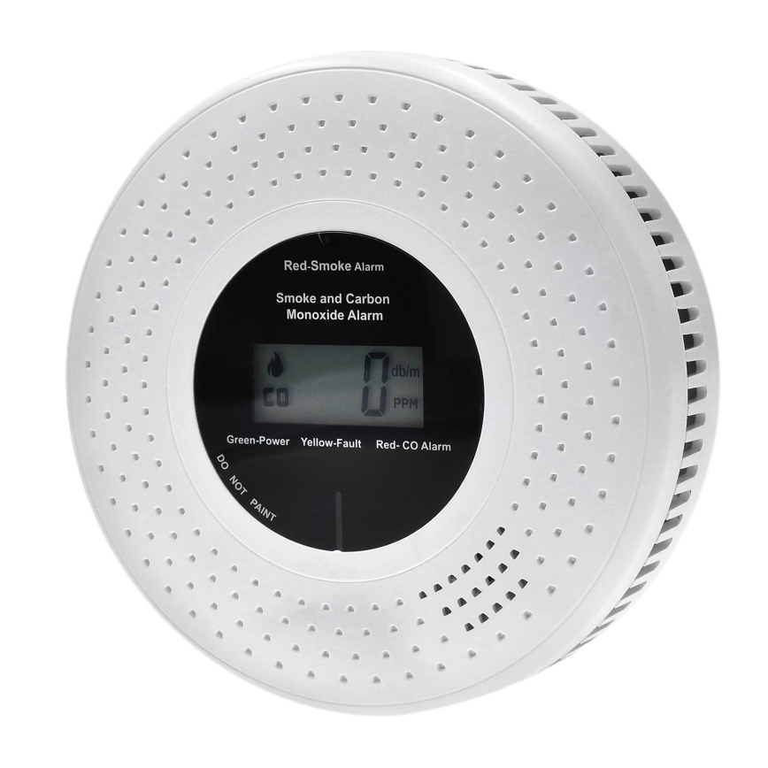 Detector de humo y monóxido de carbono con pantalla LCD 2xAA