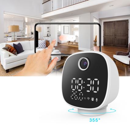 Cámara inteligente con despertador, termómetro y luz LED 1296p 3Mpx 5V Wi-Fi Tuya IP65