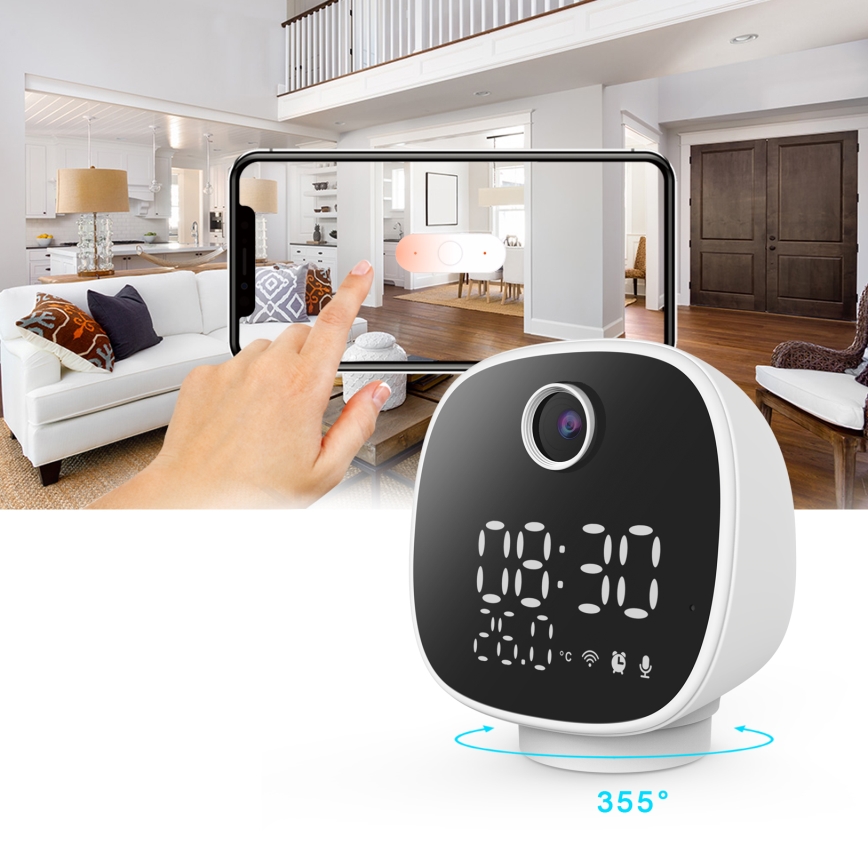 Cámara inteligente con despertador, termómetro y luz LED 1296p 3Mpx 5V Wi-Fi Tuya IP65