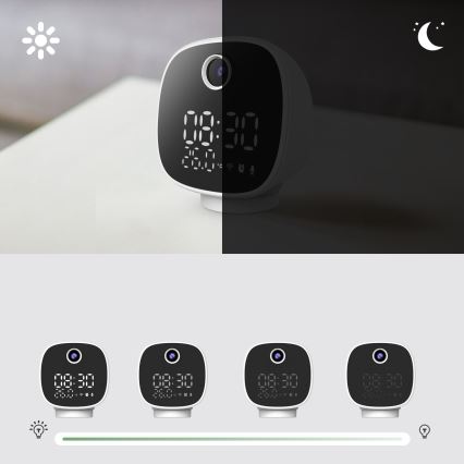 Cámara inteligente con despertador, termómetro y luz LED 1296p 3Mpx 5V Wi-Fi Tuya IP65