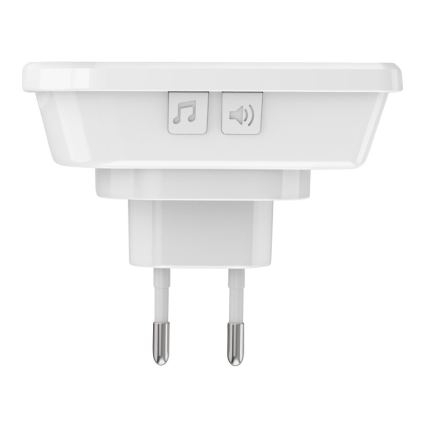 Timbre inalámbrico con enchufe integrado 230V + 2x botón IP56 blanco