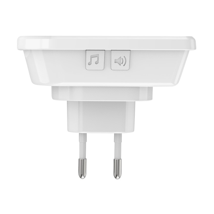 Timbre inalámbrico con enchufe integrado 230V + 2x botón IP56 blanco