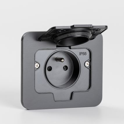 Enchufe de suelo empotrable de exterior IP55 rectangular negro