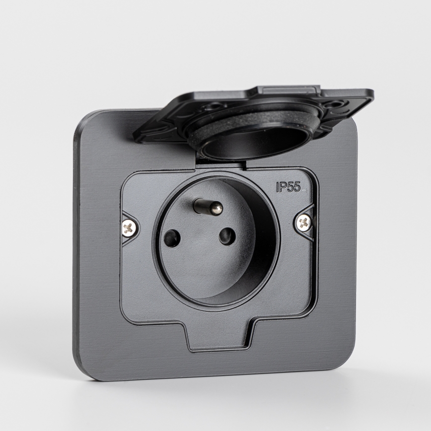 Enchufe de suelo empotrable de exterior IP55 rectangular negro