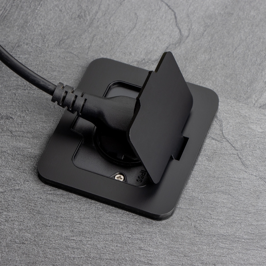 Enchufe de suelo empotrable de exterior IP55 rectangular negro