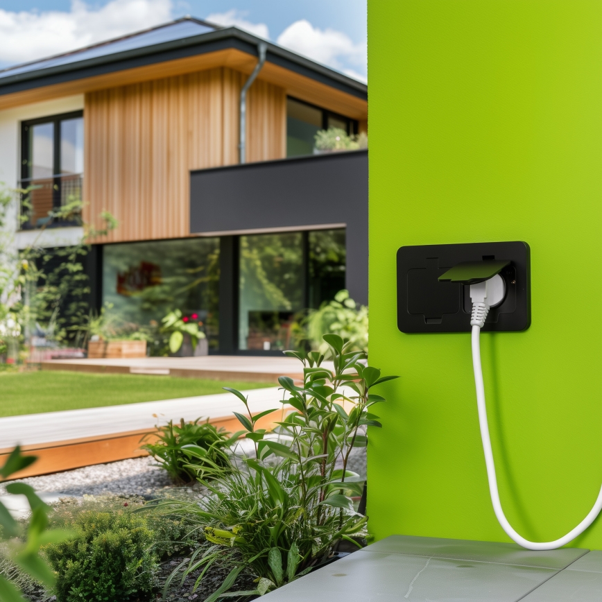 Enchufe doble de suelo empotrado para exterior IP55 rectangular negro
