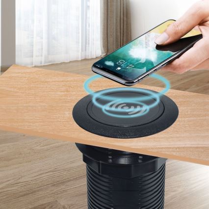 Cargador inalámbrico empotrable + USB A+C negro